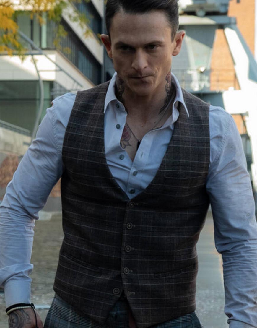 Charlie’s Angels Jonathan Tucker Brown Checkered Vest