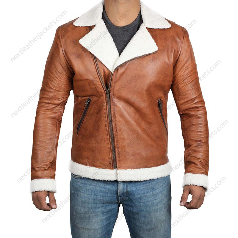 Clemon Brown Leather Mens Real Shearling Jacket