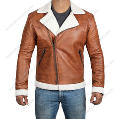 Clemon Brown Leather Mens Real Shearling Jacket