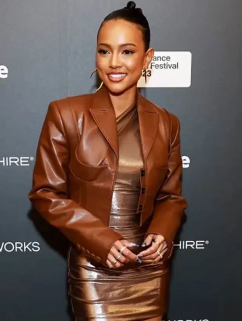 Divinity 2023 Karrueche Tran Brown Slim Fit Leather Jacket