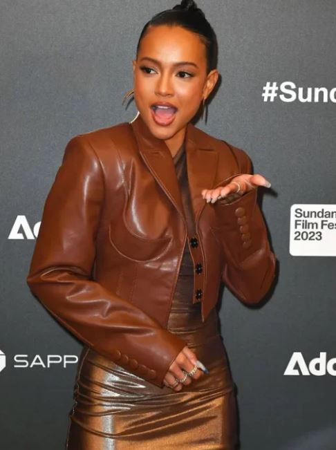 Divinity 2023 Karrueche Tran Brown Slim Fit Leather Jacket