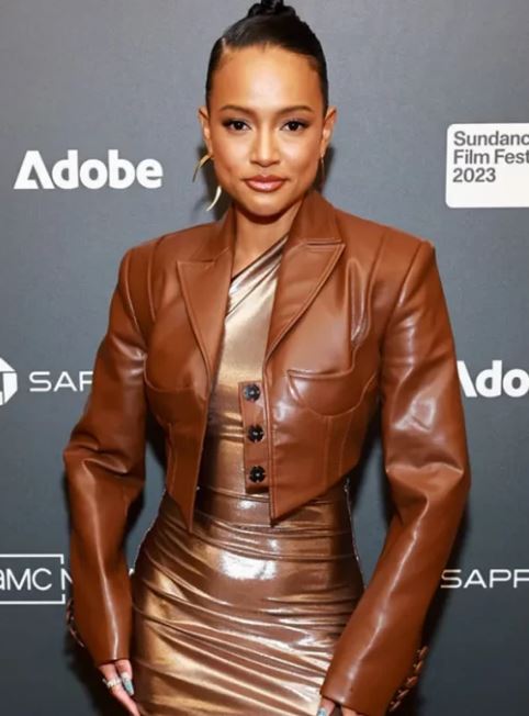 Divinity 2023 Karrueche Tran Brown Slim Fit Leather Jacket