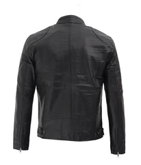 Dodge Black Mens Cafe Racer Leather Jacket
