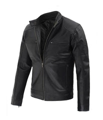 Dodge Black Men's Lambskin Leather Cafe Racer Jacket
