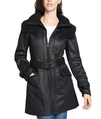 Mid-Length Trench Black Leather Jacket