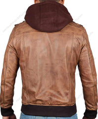 Real Leather Brown Hooded Jacket Men Edinburgh in Bomber Style