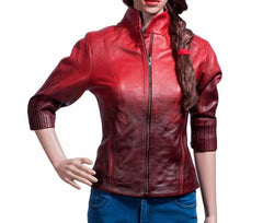 Elizabeth Olsen Avengers Age of Ultron Scarlet Witch Red Leather Jacket