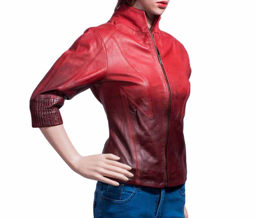 Elizabeth Olsen Avengers Age of Ultron Scarlet Witch Red Leather Jacket