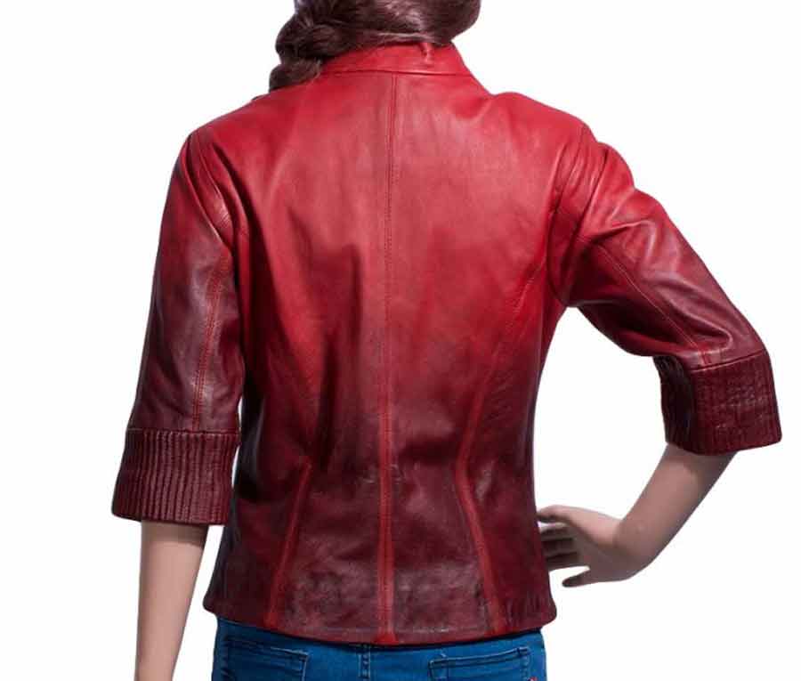 Elizabeth Olsen Avengers Age of Ultron Scarlet Witch Red Leather Jacket