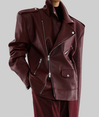 Ellie Goulding Burgundy Oversized Biker Jacket