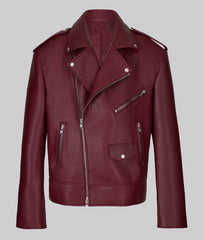 Ellie Goulding Burgundy Oversized Biker Jacket