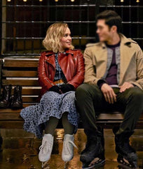 Emilia Clarke Last Christmas Red Leather Jacket