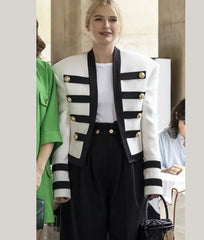 Emily In Paris Camille Razat White Military Cotton Jacket