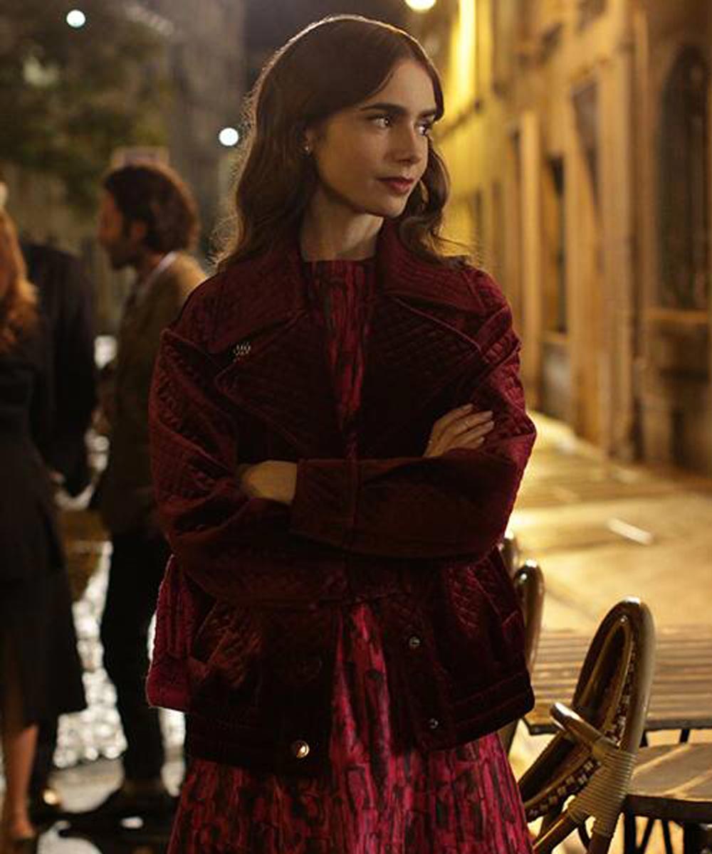 Emily Cooper Maroon Velvet Jacket