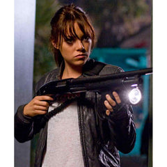 Emma Stone Wichita Zombieland Biker Black Quilted Leather Jacket