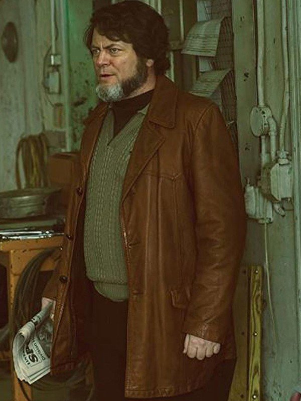 Nick Offerman Brown Leather Coat