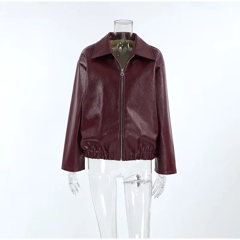 burgundy leather jacket womens