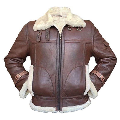 Flying Pilot Bomber Brown Sheepskin Leather Jacket