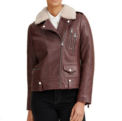 Francesca Shearling Collar Leather Jacket