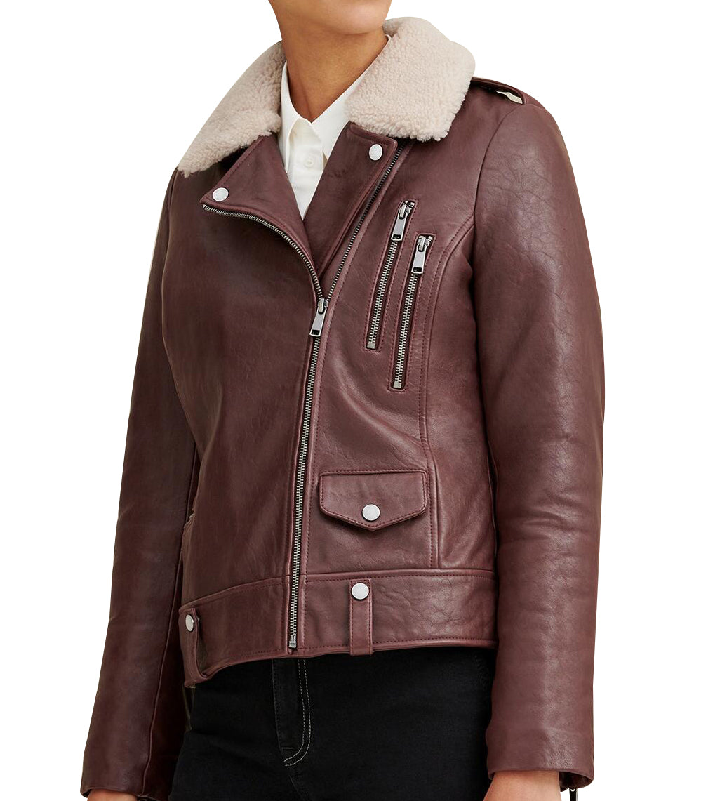 Francesca Shearling Collar Leather Jacket