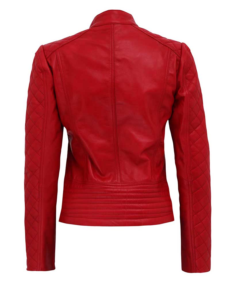 Women's Red Quilted Biker Leather Jacket