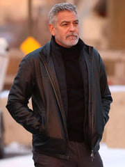 Wolves 2024 George Clooney Black Leather Jacket