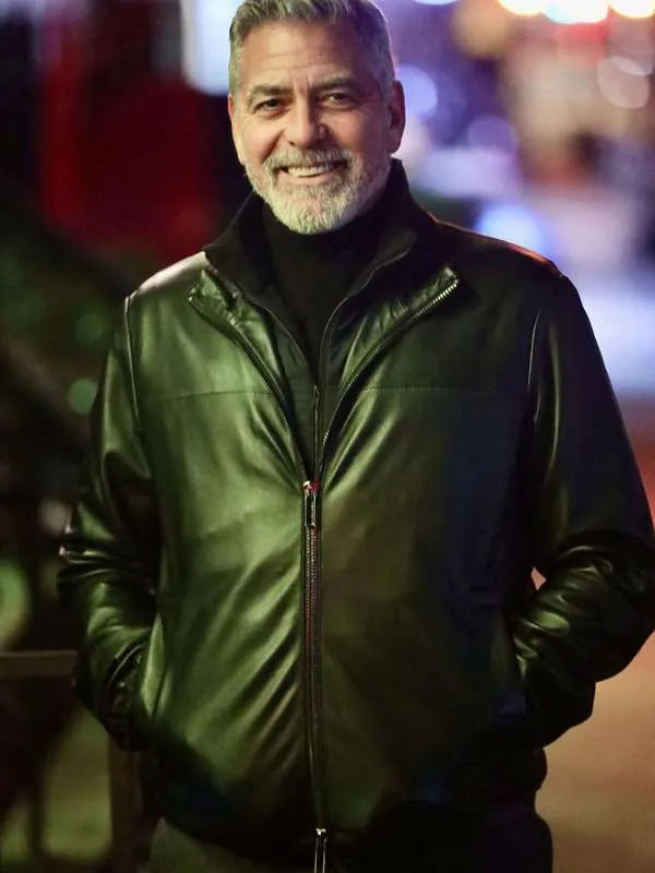 Wolves 2024 George Clooney Black Leather Jacket