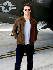 Glen Powell Top Gun Maverick Brown Leather Jacket