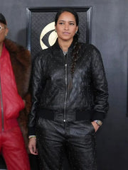 Grammys-Awards-2023-Helen-Lasichanh-Black-Leather-Tracksuit