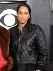 Grammys-Awards-2023-Helen-Lasichanh-Black-Leather-Tracksuit