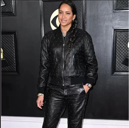 Grammys-Awards-2023-Helen-Lasichanh-Black-Leather-Tracksuit