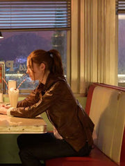 Gunpowder Milkshake Karen Gillan Brown Leather Jacket