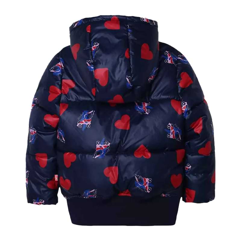 Heart and Rollerblade Printed Women Puffer Hooded Jacket