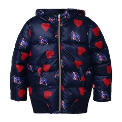 Heart and Rollerblade Printed Women Puffer Hooded Jacket