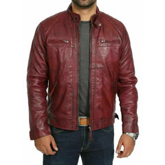 Burgundy leather jacket men