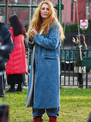 It Ends with Us Blake Lively Blue Shearling Long Coat