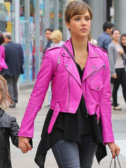 Jessica-Alba-Hot-Pink-Biker-Jacket-women