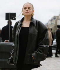 Joey King Black Oversized Real Leather Jacket