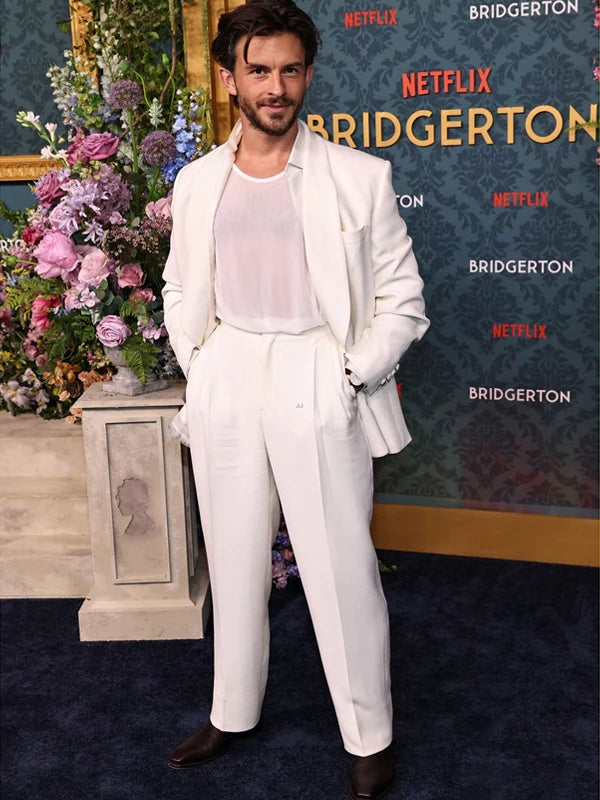 Bridgerton 2024 Premiere Jonathan Bailey White Suit