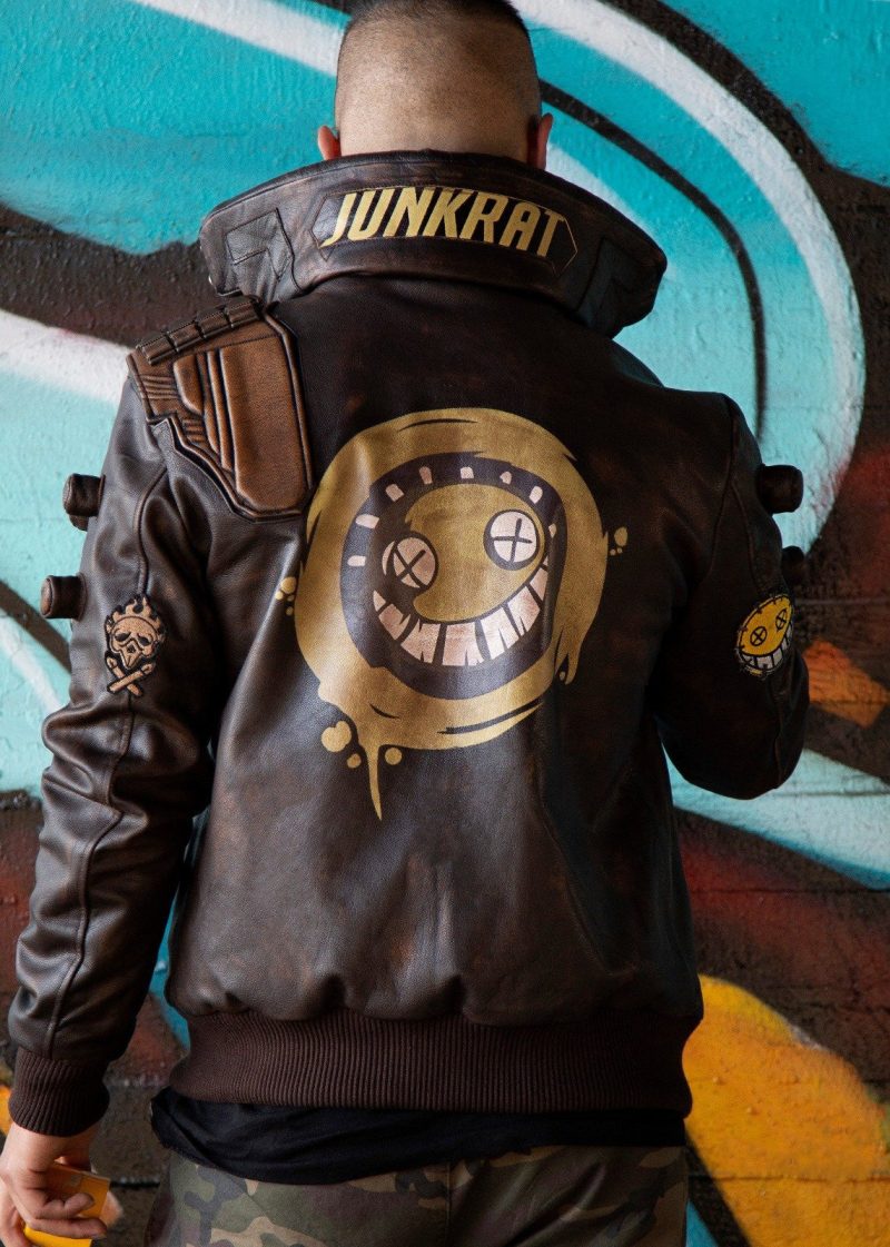 Junkrat Steampunk Brown Real Leather Bomber Jacket 
