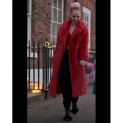 Juno Temple Red Fur Coat