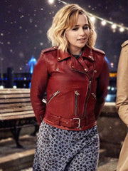 Emilia Clarke Last Christmas Red Leather Jacket