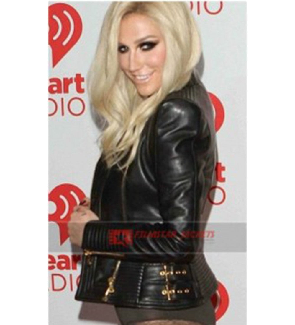 Kesha Rose Quilted Design Black Genuine Leather Jacket