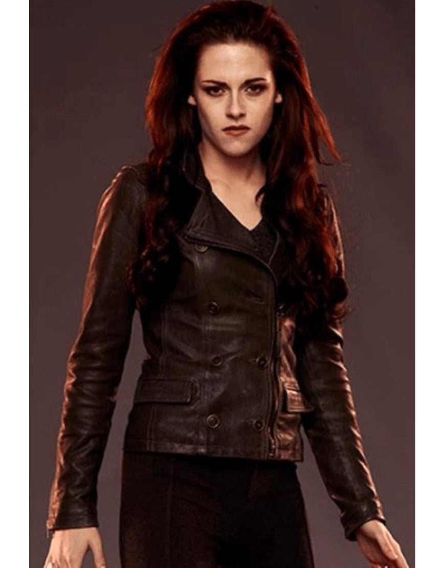 Twilight Breaking Dawn Bella Swan Black Double Breasted Leather Jacket