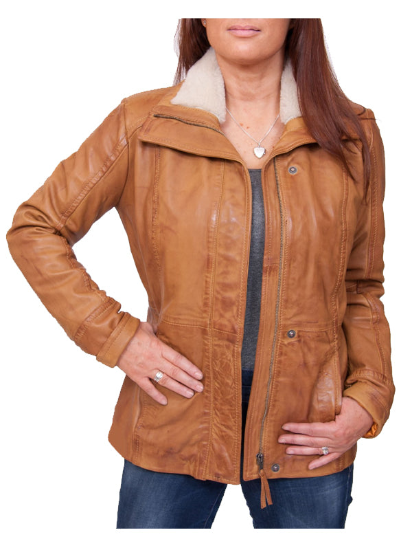 LADIES VINTAGE TAN BROWN LEATHER JACKET