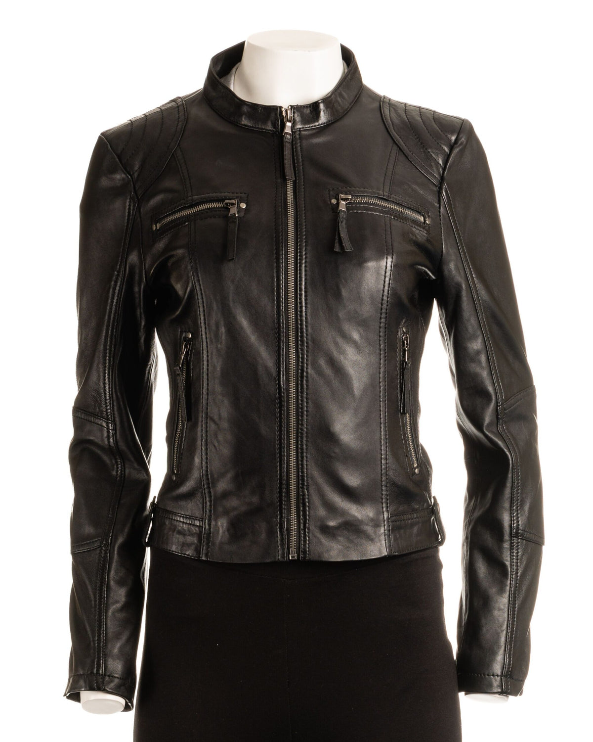 Ladies Black Biker Style Leather Jacket