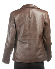 Ladies Brown Short Two Button Single Breasted Leather Blazer