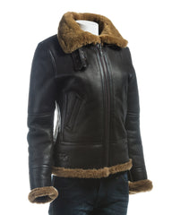 Ladies Brown and Ginger Vertical Zip Sheepskin Flight Jacket