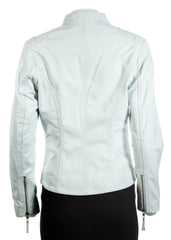 Ladies White Slim Fit Biker Style Leather Jacket