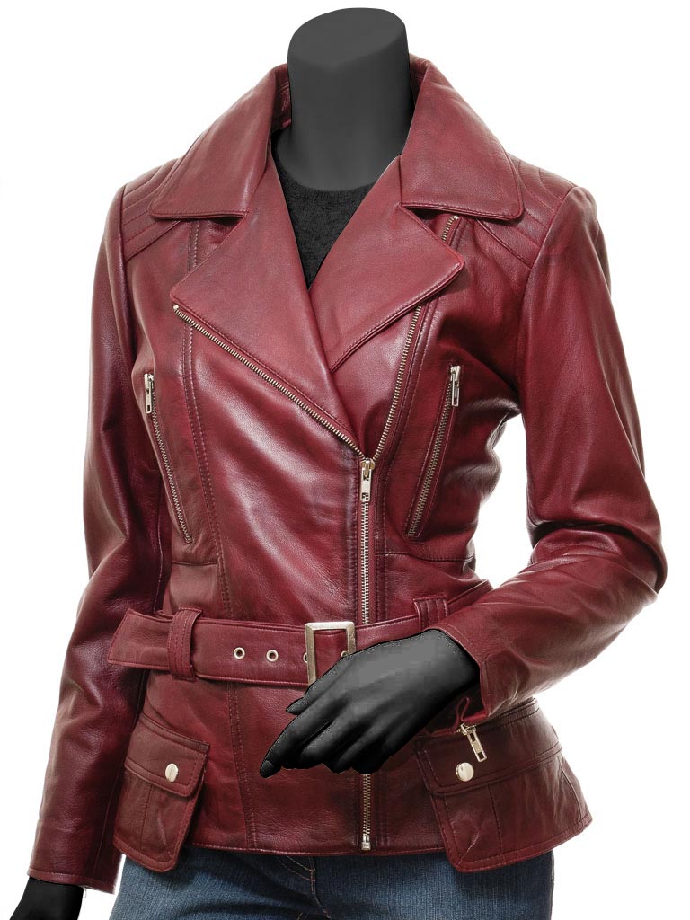 Victoria Womens Burgundy Moto Jacket